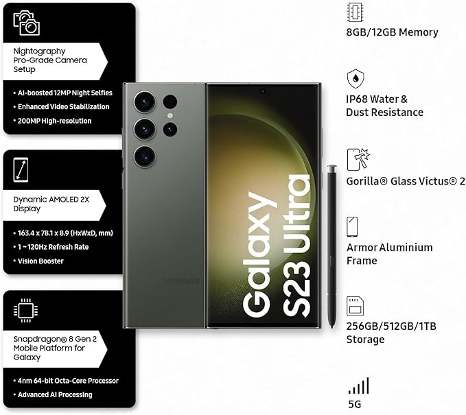 Smartphone Samsung Galaxy S23 Ultra 6.8" Nano SIM 5G 8 Go RAM 256 Go Vert