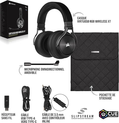 CORSAIR VIRTUOSO RGB WIRELESS XT Casque de Jeu Multiplateforme Avec Bluetooth - Dolby Atmos - Microphone Omnidirectionnel - Compatible iCUE - PC, Mac, PS5, PS4, Nintendo Switch, Mobile - Ardoise
