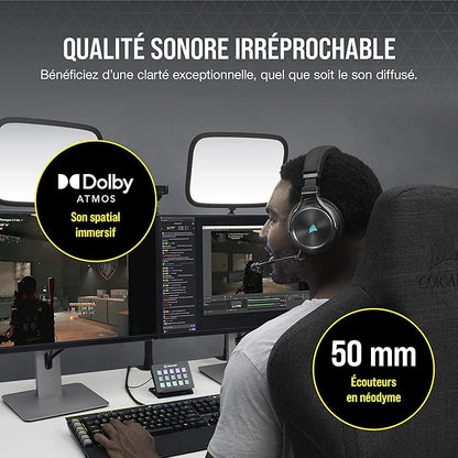 CORSAIR VIRTUOSO RGB WIRELESS XT Casque de Jeu Multiplateforme Avec Bluetooth - Dolby Atmos - Microphone Omnidirectionnel - Compatible iCUE - PC, Mac, PS5, PS4, Nintendo Switch, Mobile - Ardoise